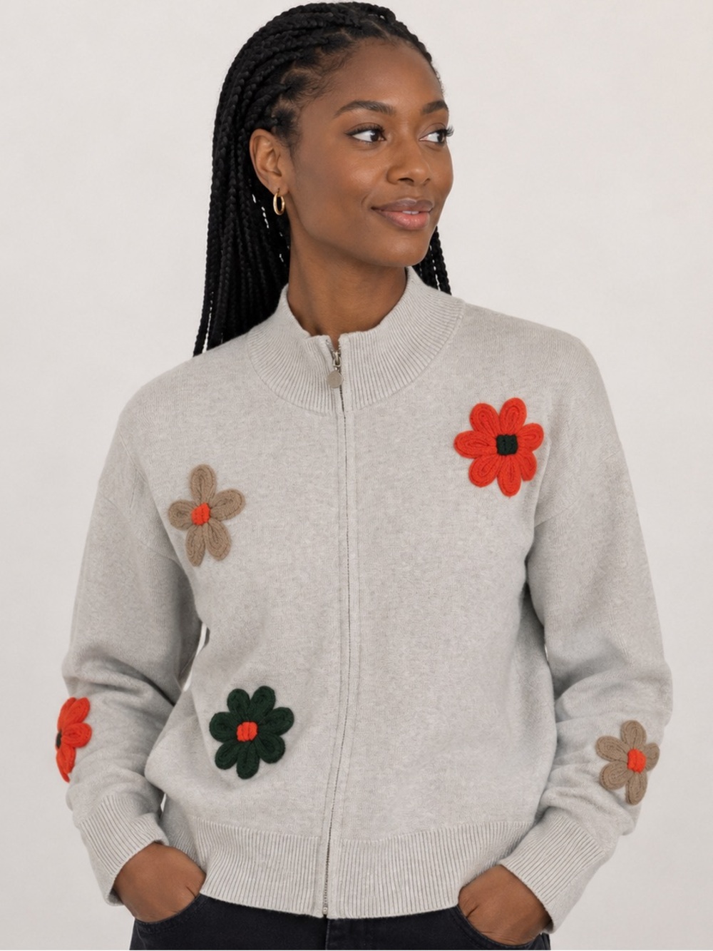 Sioni | Mock neck Zip-up Sweater Cardigan | Size L | NWOT | Floral Cottage core